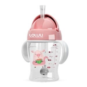 Bình tập uống nước Loluli nhựa PP 280ml - heo hồng