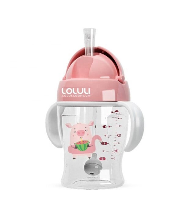 Bình tập uống nước Loluli nhựa PP 280ml - heo hồng