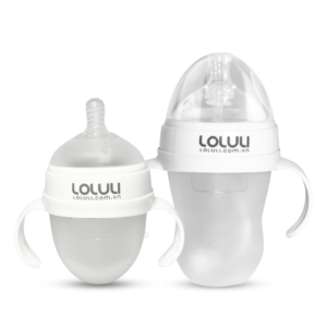 Bình sữa Loluli silicon siêu mềm cho bé chống sặc có ống hút 360 độ có quai 150ml