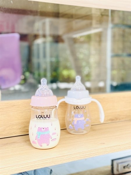 Bình sữa Loluli nhựa tritan 210ml - gấu hồng
