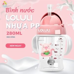 Bình tập uống nước Loluli nhựa PP 280ml - heo hồng