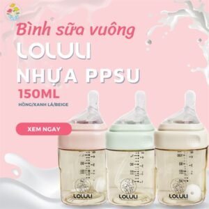 Bình sữa Loluli PPSU cổ vuông cho bé chống sặc ống hút 360 độ 150ml