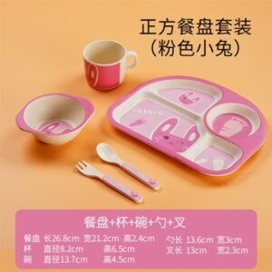 [Quà cho khách tích điểm FB] Set khay tô cốc ăn dặm Bamboo thỏ hồng