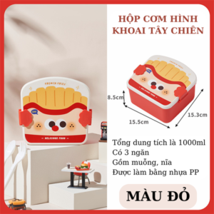 [Quà cho khách tích điểm FB] Hộp cơm khoai tây 3 ngăn 6824-1 - Đỏ