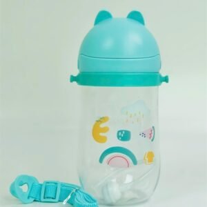 Bình tập uống cho bé kèm dây đeo 350ml ống hút 360 độ hình họa tiết dễ thương