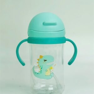 Bình tập uống cho bé quai cầm 350ml ống hút 360 độ hình thú dễ thương