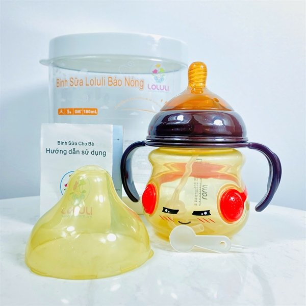 Combo 2 Bình sữa báo nóng kháng khuẩn Loluli bụng bầu PPSM nâu 180ml