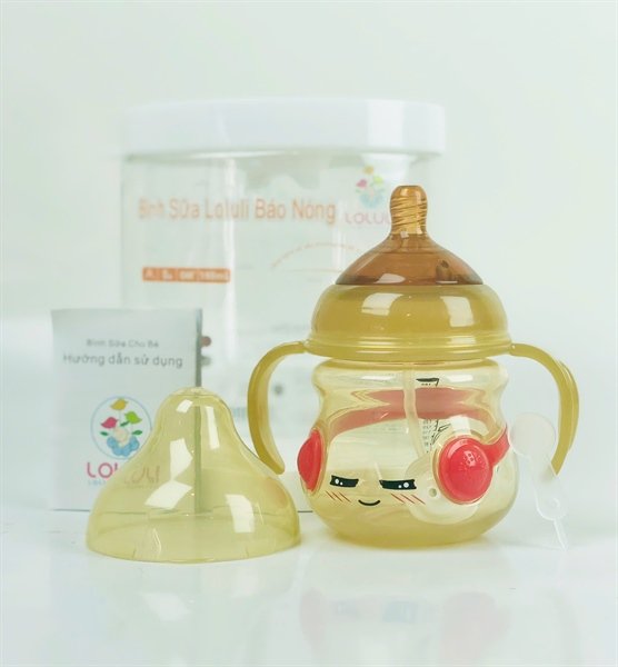 Combo 2 Bình sữa báo nóng kháng khuẩn Loluli bụng bầu PPSM vàng 180ml