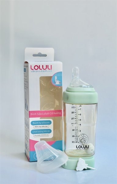 Combo 2 Bình sữa vuông Loluli PPSU xanh lá 240ml