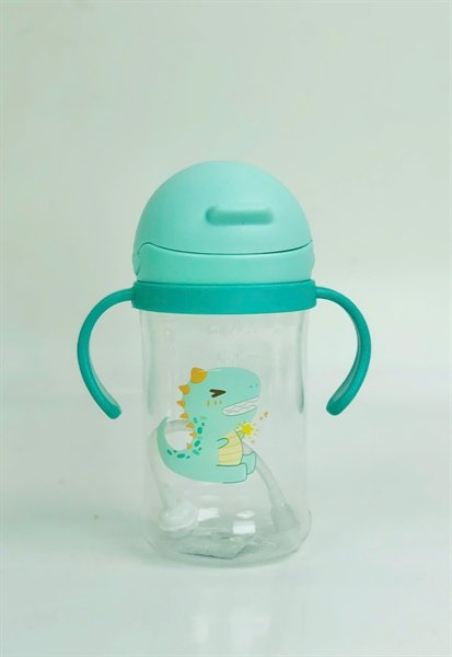 Bình tập uống cho bé quai cầm 350ml ống hút 360 độ hình thú dễ thương