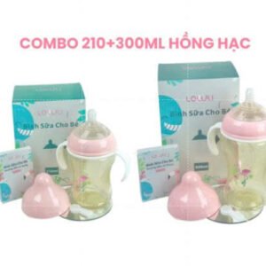 COMBO 2 Bình Sữa Loluli Cổ Rộng Hạc Hồng 210ml & 300ml